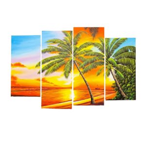 Tropical Horizon: 4-Panel Sunset Splendor