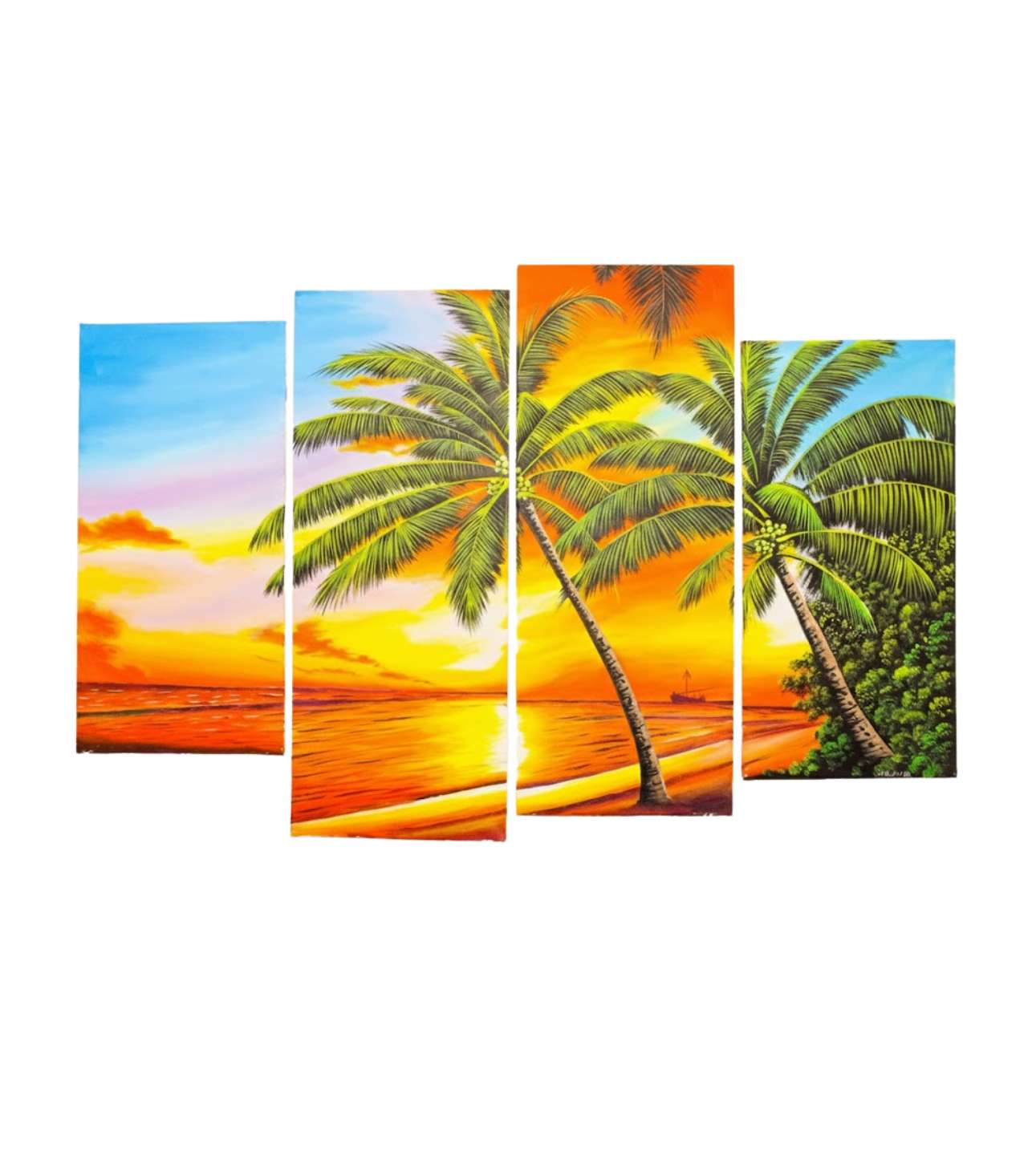 Tropical Horizon: 4-Panel Sunset Splendor